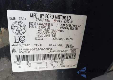 2015 Ford Explorer Sport from USA, damaged, VIN 1FM5K8GT6FGA36088